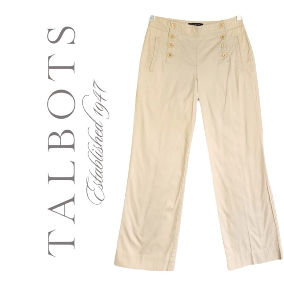 Talbots Heritage Khaki Sailor Pants Wide-Leg Trousers 6 Button Stretch Sz 6P - Picture 10 of 12